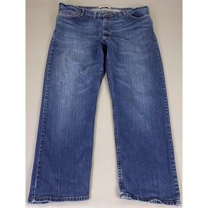 Wrangler Authentics Jeans Men's 44x30 Dark Blue Straight Leg Stretch ZM200FD